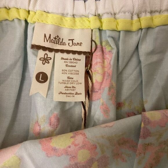 NEW Matilda Jane Natural Beauty Floral A-line Skirt Blue Roses Pockets Large - Picture 3 of 4